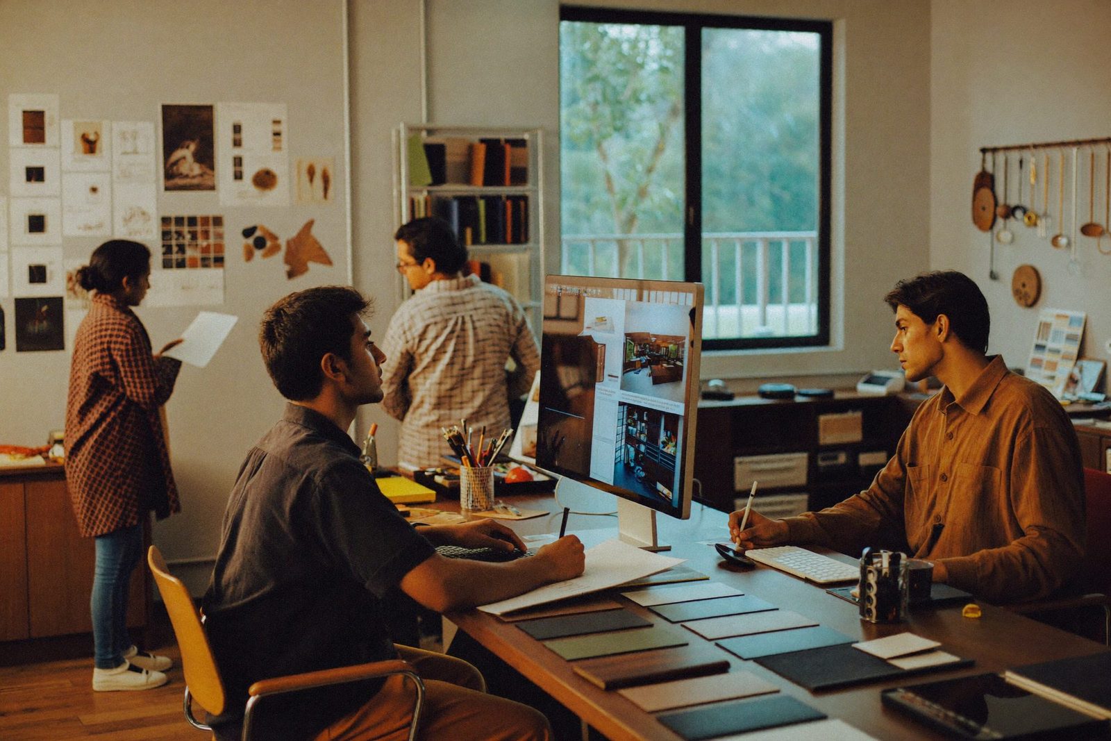 The Nest design studio in Mohali — designers at work on kitchen layouts and finish samples